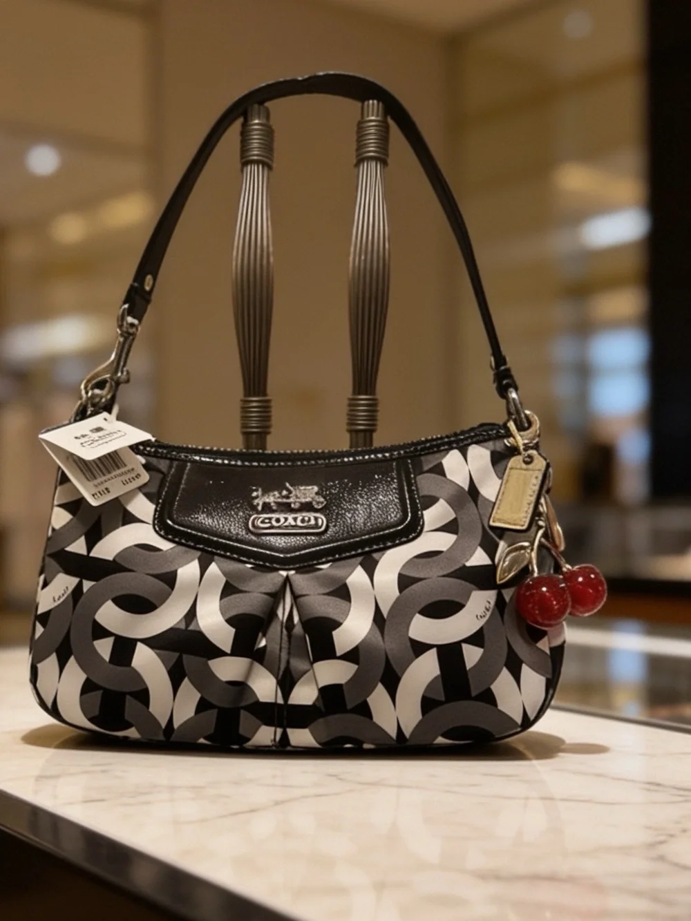 New Coach Madison Black & Gray Chainlink/Optic C Pattern Mini Shoulder Bag